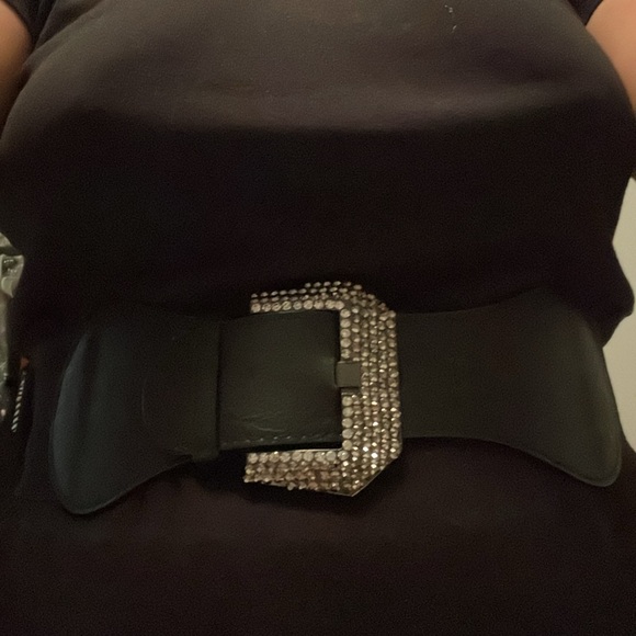 Black Rhinestone Statement Belt with Large Buckle - Picture 6 of 12